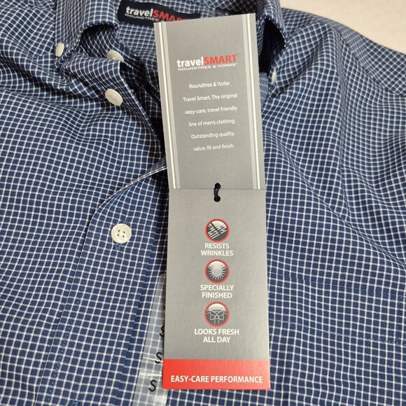 Travel Smart Roundtree & Yorke Men's Size S Shirt Long Sleeve Check Blue  (01) - Picture 7 of 10